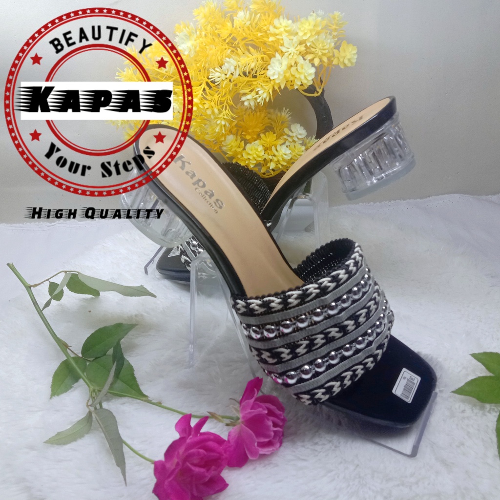 Sandal Hak Kaca Kokop Rajut Kenong Cantik Terbaru Ks064