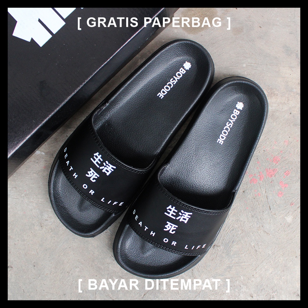 Sendal Selop Pria Distro Terbaru Boyscode Death Or Life / Sendal Slide Pria / Sendal Slip On Pria