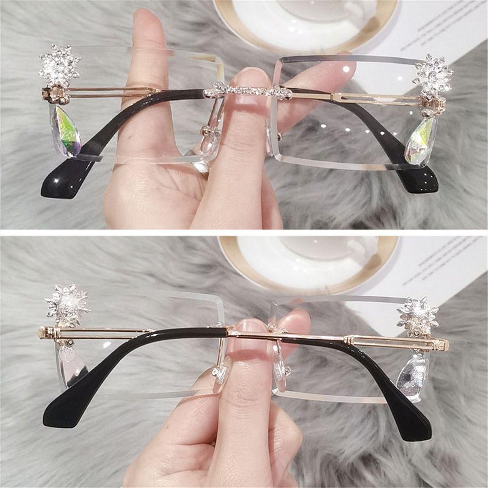 R-flower Rimless Sunglasses Women UV Protection Diamond Eyewear y2k Kacamata Matahari