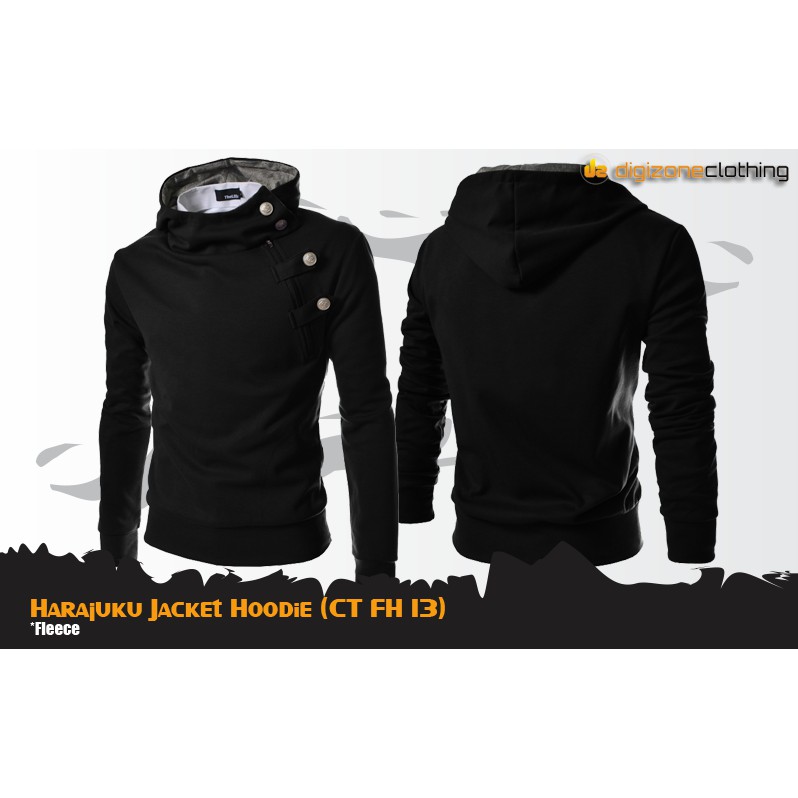 Jaket Pria Hoodie Casual Fleece Harajuku Hitam - CT FH 13
