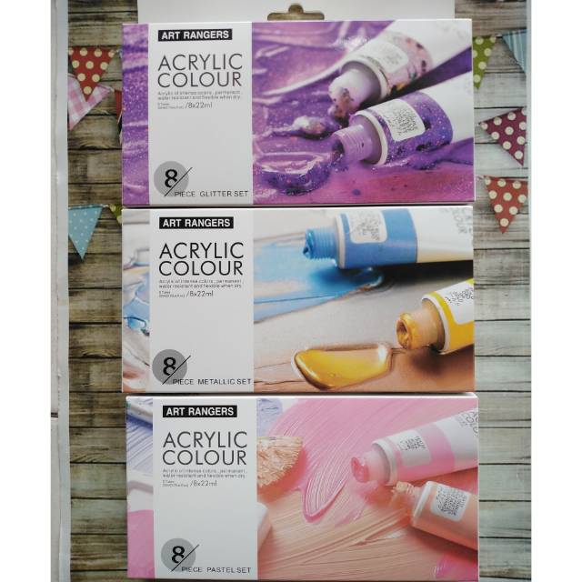 Cat acrylic art rangers glitter/metalic/pastel 8 warna @22 ml