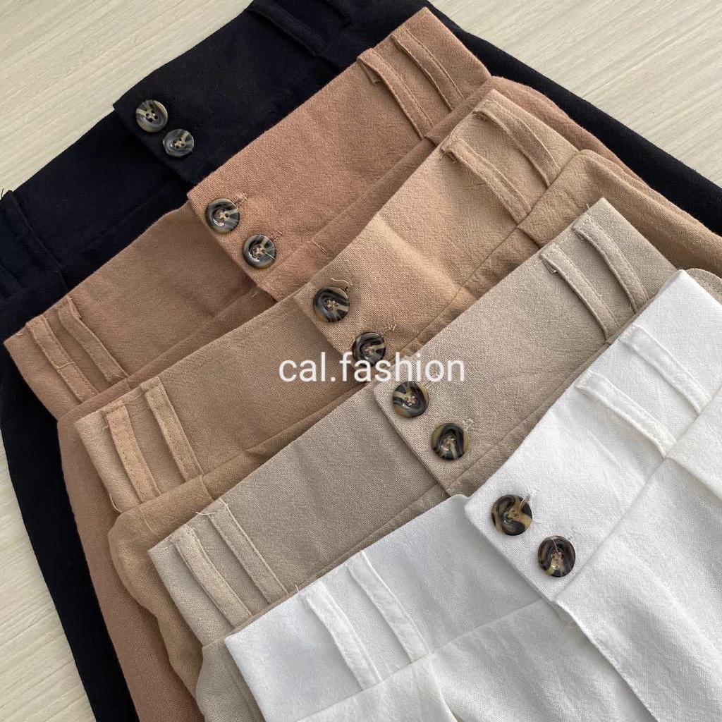 Celana Linen Highwaist 2244 by cal.fashion Bahan Linen Angel Warna Black Broken White Choco Latte Oa