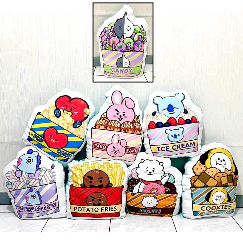 pillow boneka bantal plushie bt21 x snack yelvo bts kpop chimmy tata rj cooky shooky mang van koya