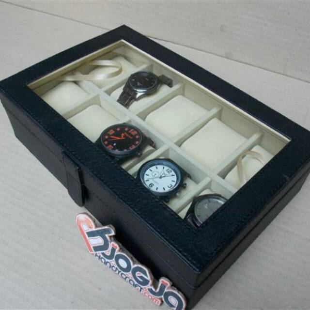 Black Cream Large Size Watch Box Organizer For 10 Sport Watches