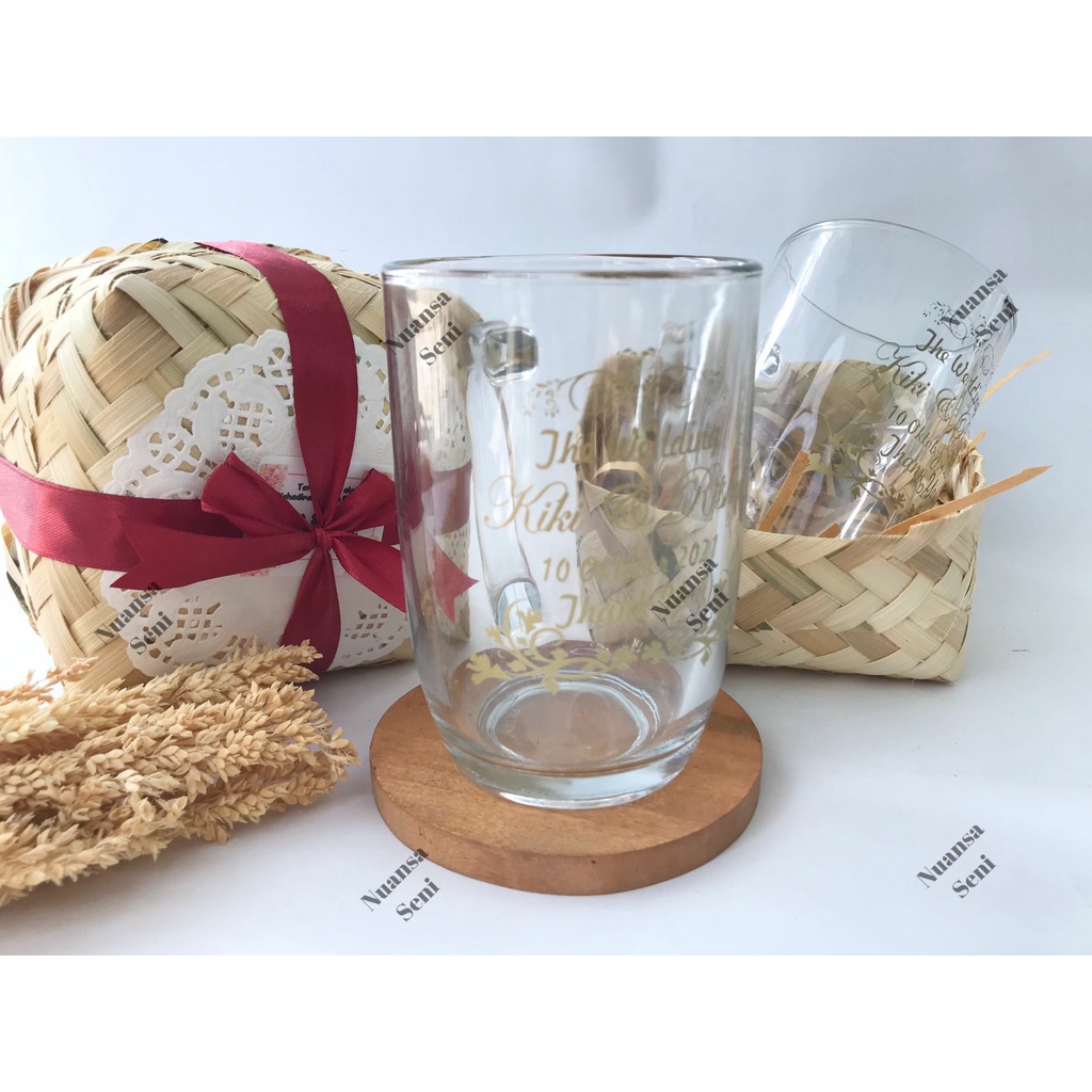 Souvenir Gelas Minum Jus Mug Oval Jumbo Gelas Kaca Gagang Besar Cangkir Teh Tumbler Sablon