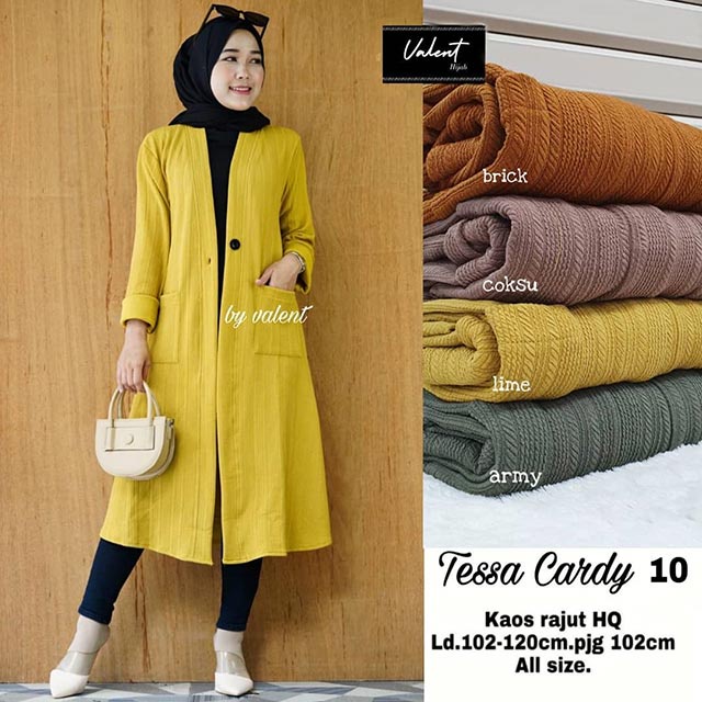 Outer Cardigan Wanita Celsia Mango Knit Import Tebal Nyaman di Pakai Fashion Muslim Hijab Cardy-TESSA OUTER LIME