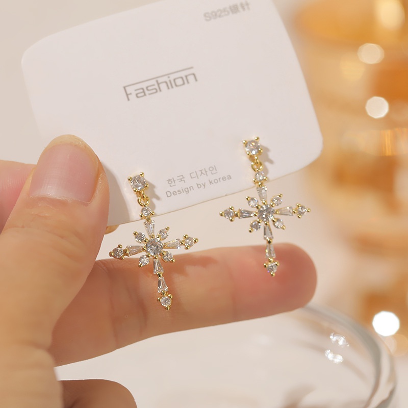 Sterling silver jarum zirkon berbentuk rak anting-anting gaya elegan anting-anting in pribadi fashio