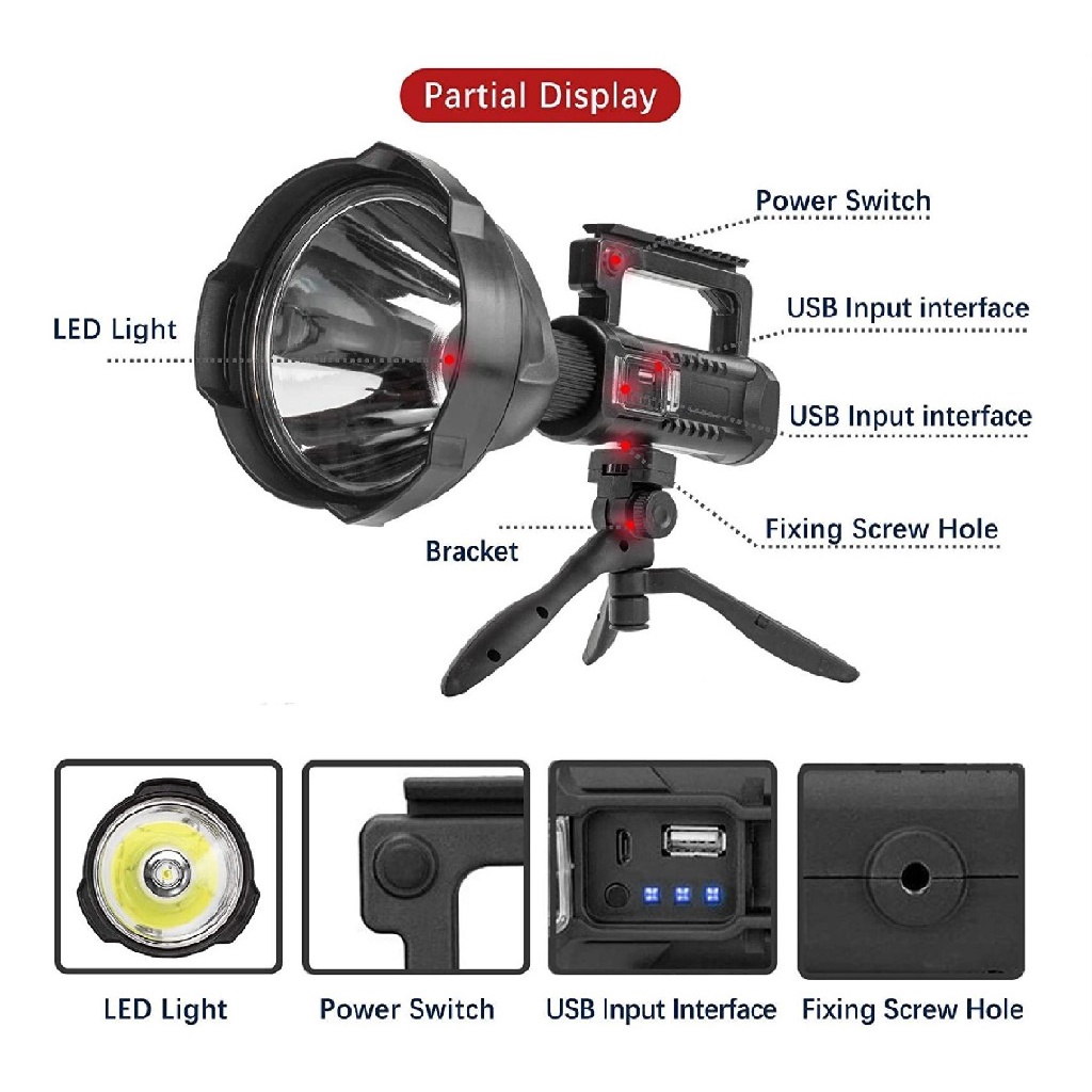 SMILING SHARK W590-P70 - Senter Outdoor Super Terang Hingga 1500M - Bisa Dicharge - BONUS MINI TRIPOD