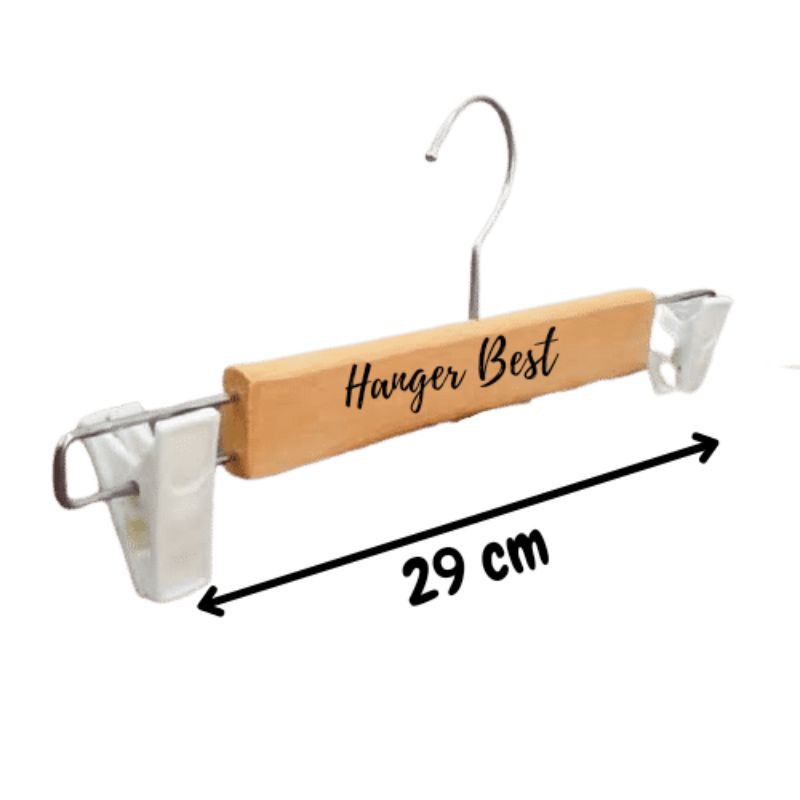 Hanger Kayu Jepit Natural (29cm) | Cocok untuk Celana Jeans Rok dan Pakaian | Hanger Kayu Celana