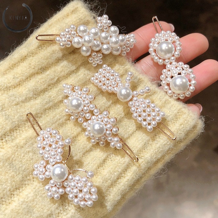 Jepit Rambut Hairclip Model Barrette Dengan Mutiara Gaya Korea Untuk Wanita Hairpin