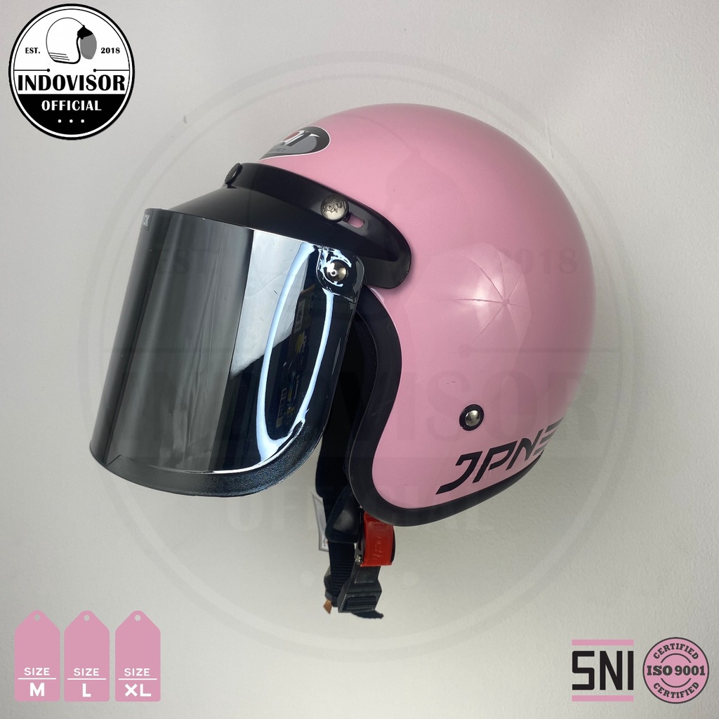 Helm JPN Pink Pastel Kaca Datar Original