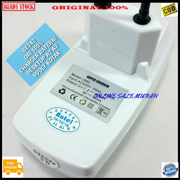 G242 antel ori 100% adaptor desktop cas charger baterai a2 a3 9v travel adapter desk adaptive charging cas casan baterry batu batere universal multi original aa aaa 9volt volt kotak G242   BISA 3 MACAM BATERAI AA / A2 AAA / A3 9V KOTAK 6F22