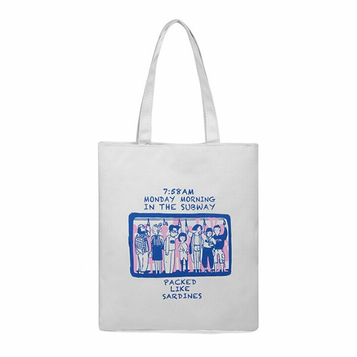 Totebag HIOKI Tote Bag Resleting 7:58 AM White Tas Jinjing Kanvas Tebal untuk Wanita Pria belanja