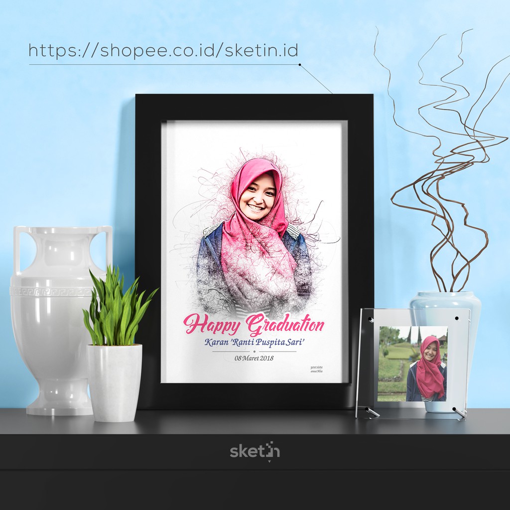 Desain Custom Sketsa Pensil Wajah A4 10r Hadiah Kado Wisuda
