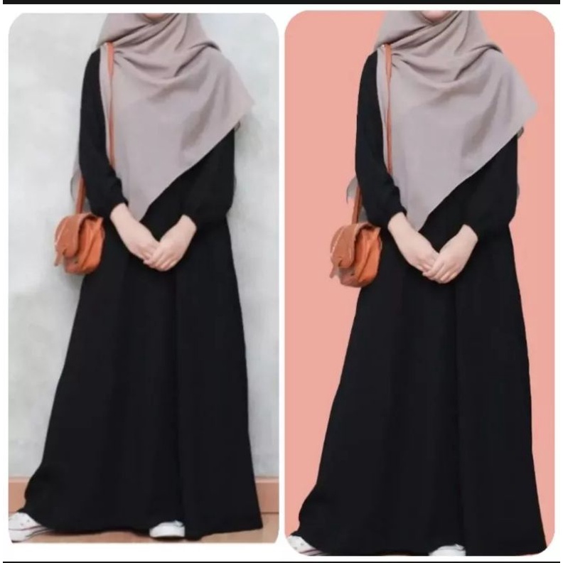 Abaya Turkey Hitam Tangan Kerut Basic Polos