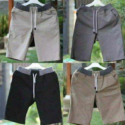 [Bisa COD] Celana Pendek Pria Cowok Dewasa Chino Rip Karet Pinggang Chinos Katun Twill Premiun