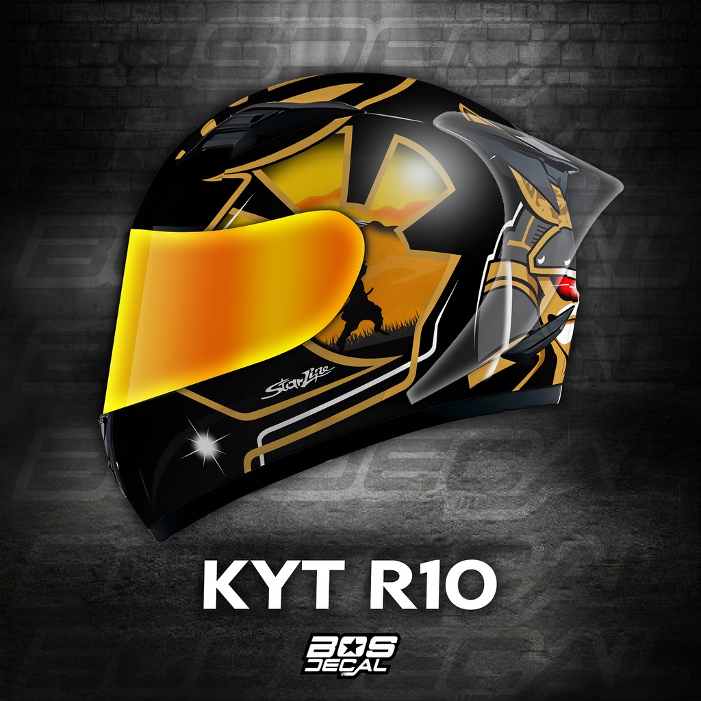 Decal Sticker Helm KYT R10 Motif samurai pedrosa gold Decal helm Decal sticker