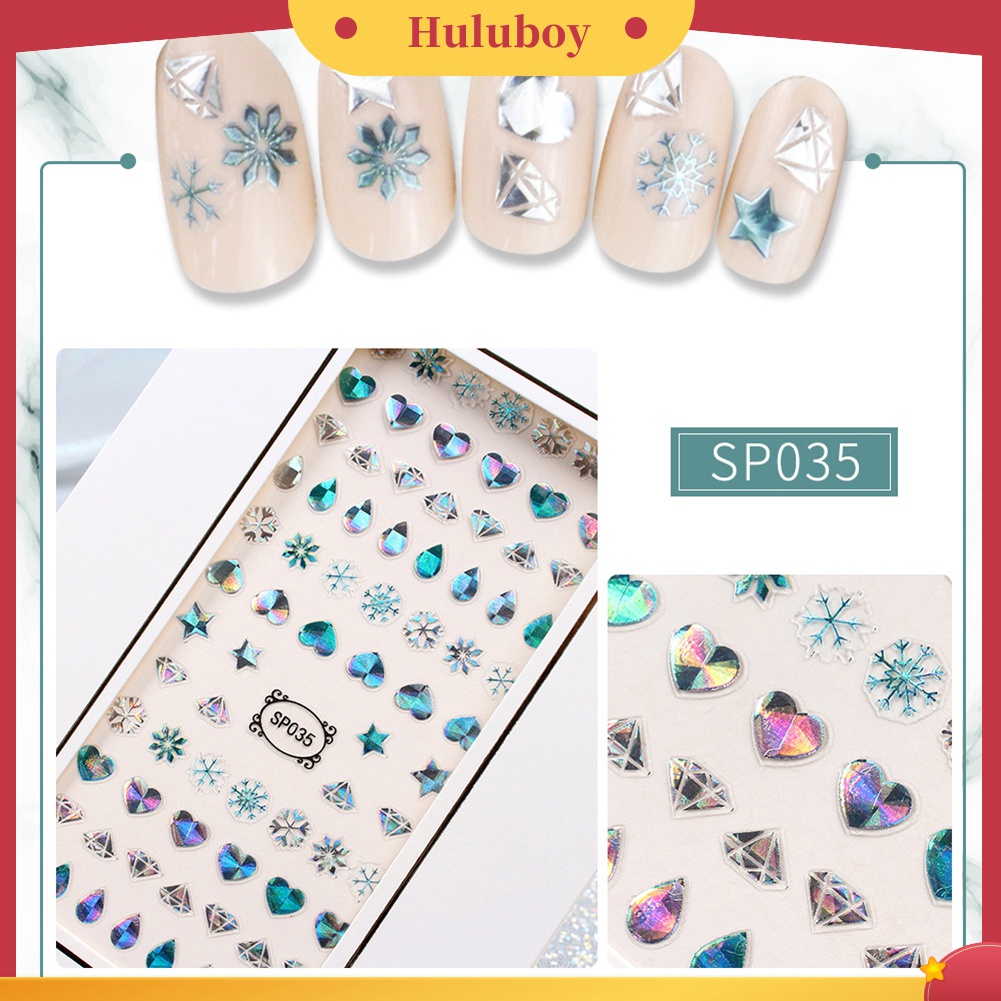 Huluboy Huluboy♡ Stiker Kuku 3D Motif Snowflake / Bunga / Bintang Anti Air Untuk Dekorasi Nail Art
