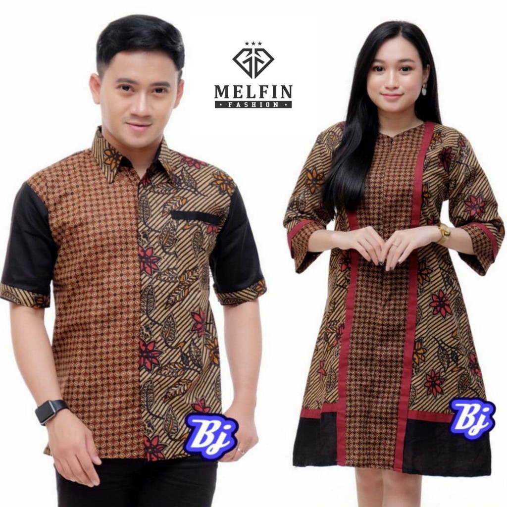 Baju Batik Couple Premium Trend 2021 Kombinasi Bunga Daun Kotak Tersedia Hem Tunik Ukuran M L XL