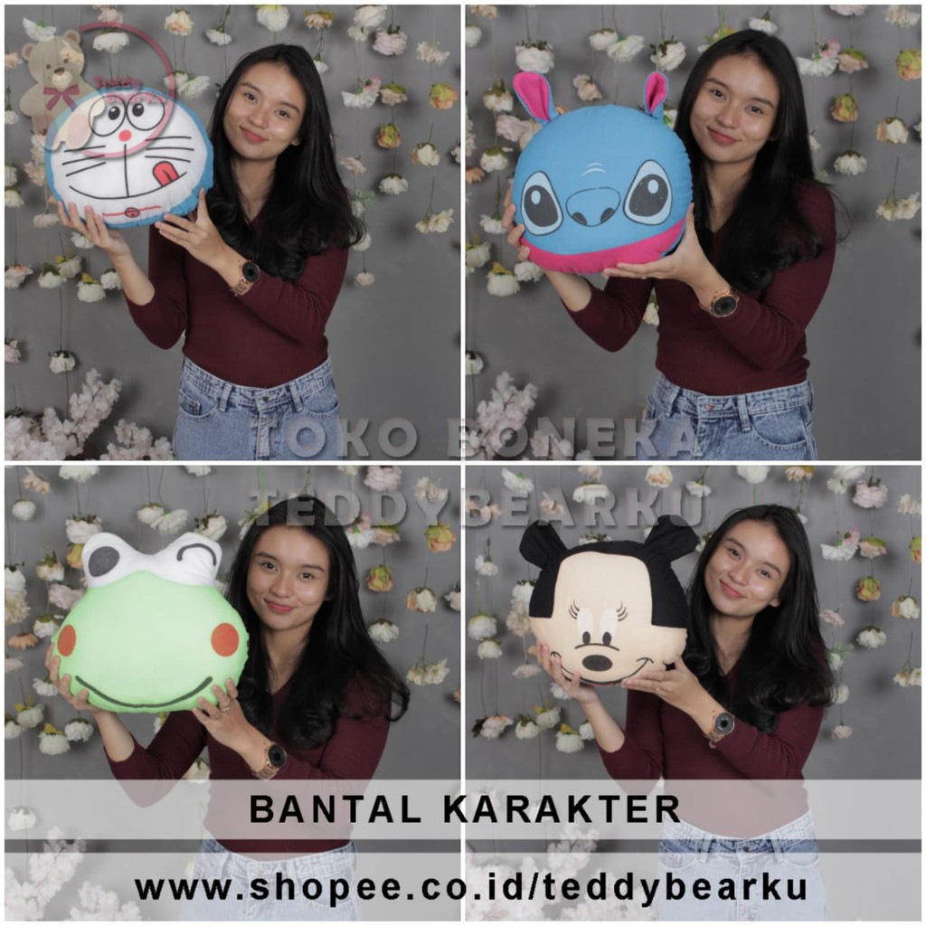 TERMURAH! BANTAL KARAKTER LUCU 30CM PANDA DORAEMON STITCH HELLO KITTY SPONGEBOB MICKEY KEROPI POOH