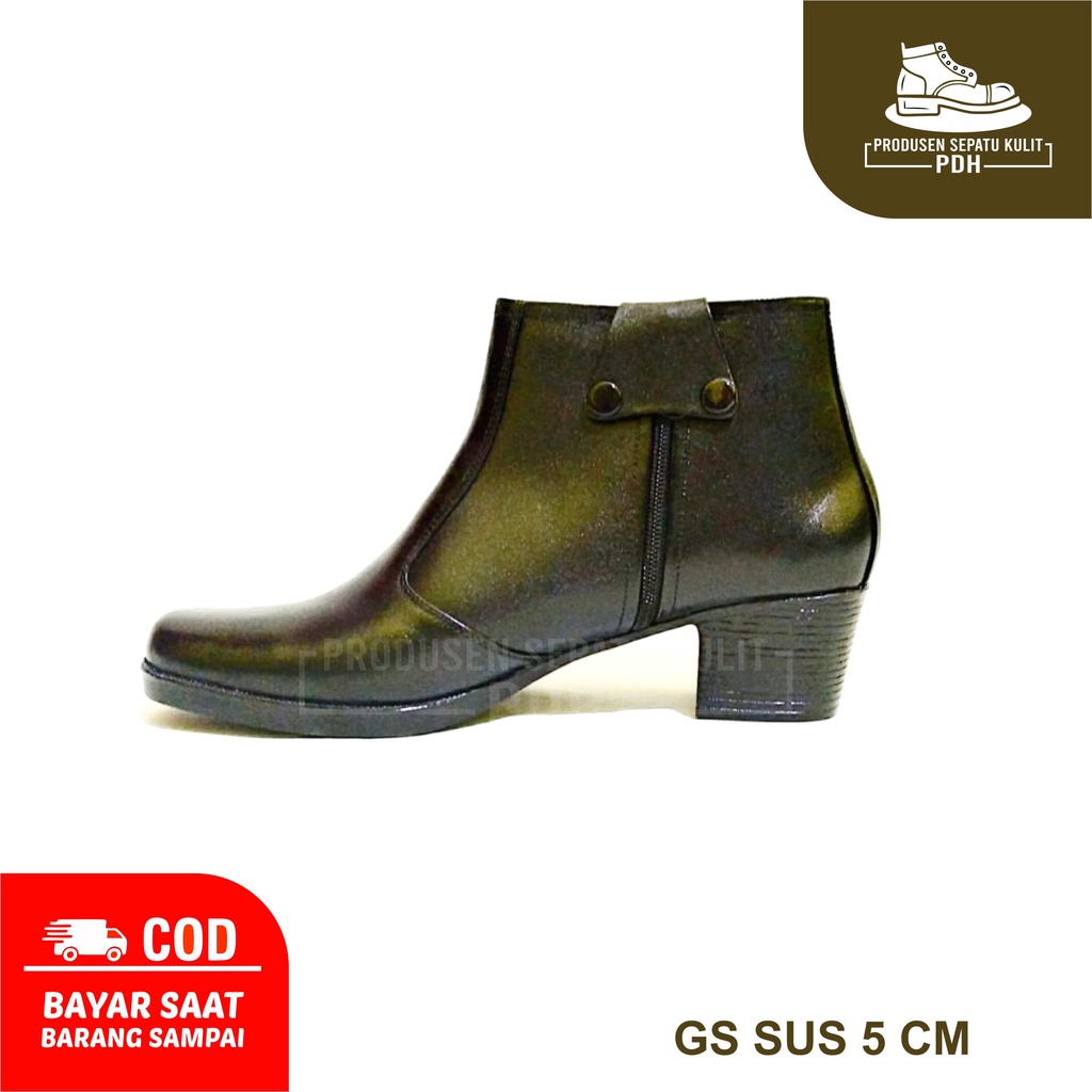 NOTIS - SEPATU PDH WANITA PDL PDH SUS POLWAN SECURITY SATPAM BAHAN KULIT SAPI ASLI HAK 5CM SEPATU SECWAN