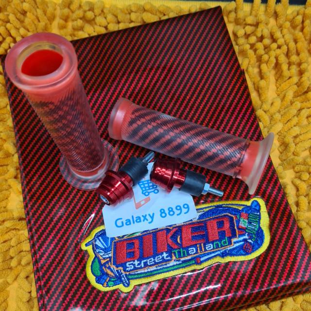 Kulit Jok Karbon merah + Jalu Stang + Handgrip Karbon Kitaco