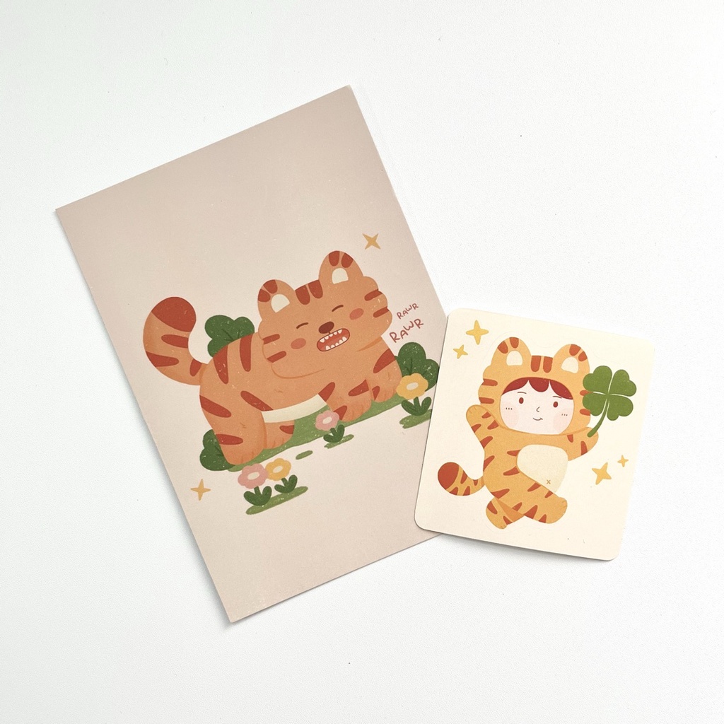 

Around Us Tiger Mini Art Print / Postcard plus Tiger Mini Sticker