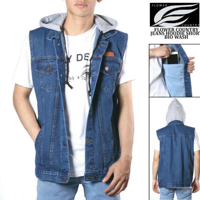 Jaket rompi jeans hoodie pria