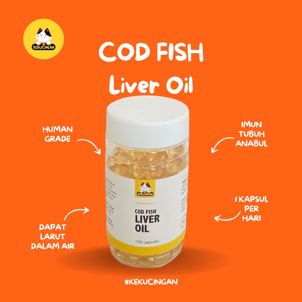 Minyak Ikan COD Fish Liver Oil Vitamin Bulu Rontok Kucing Anjing Kekucingan 150 Kapsul