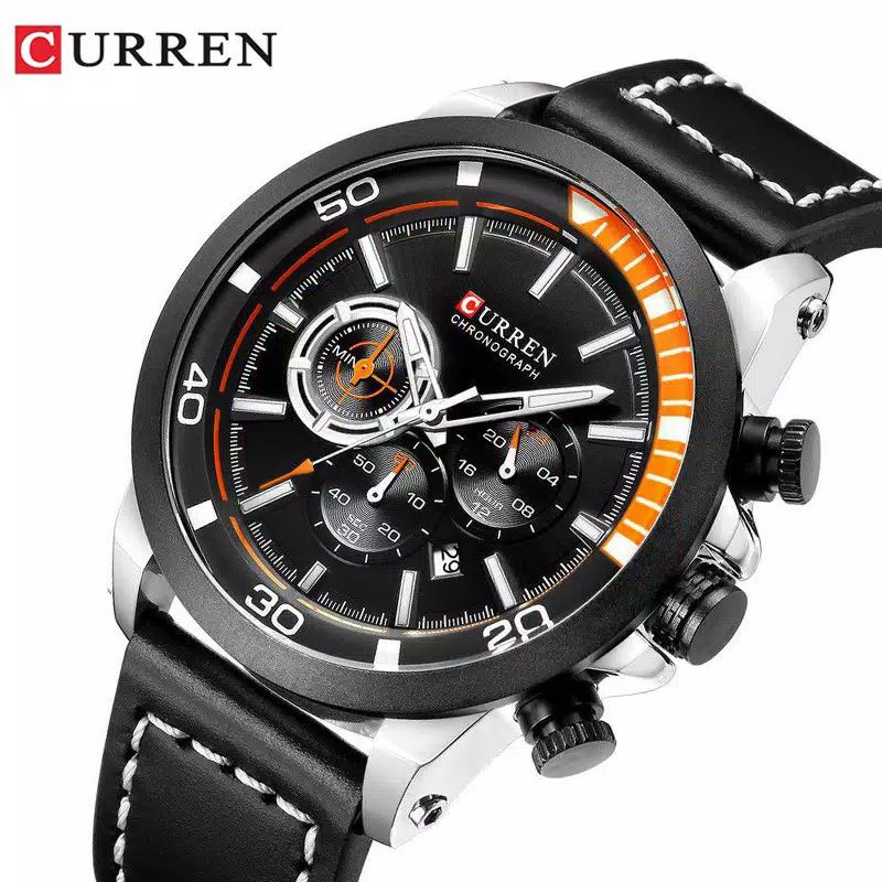 CURREN 8310 Jam Tangan Pria Analog Tali Kulit Chronograph Aktif CURRENOS