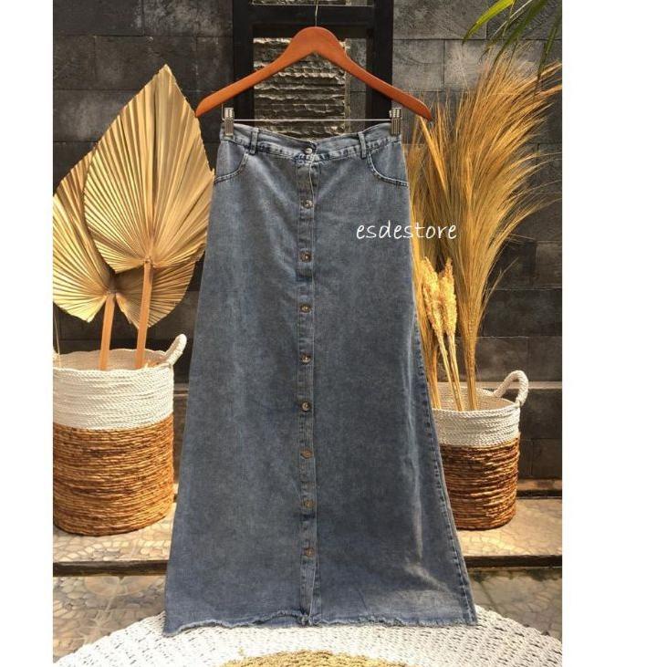 (SPECIAL PRICE) Rok Jeans Span Panjang Gisca Kancing Depan Murah//Rok jeans wanita terbaru 2021/ Rok