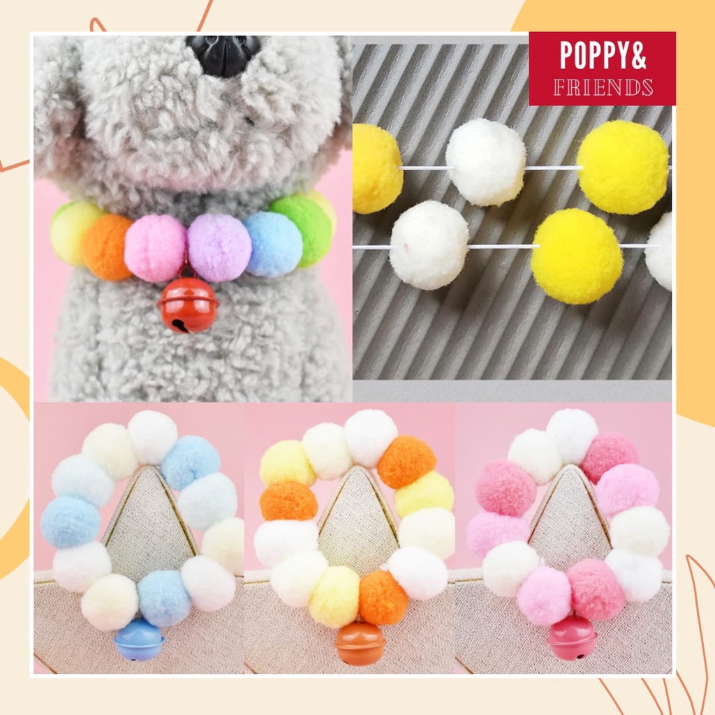 Kalung Anjing/Kucing Pom Pom Lucu + Lonceng
