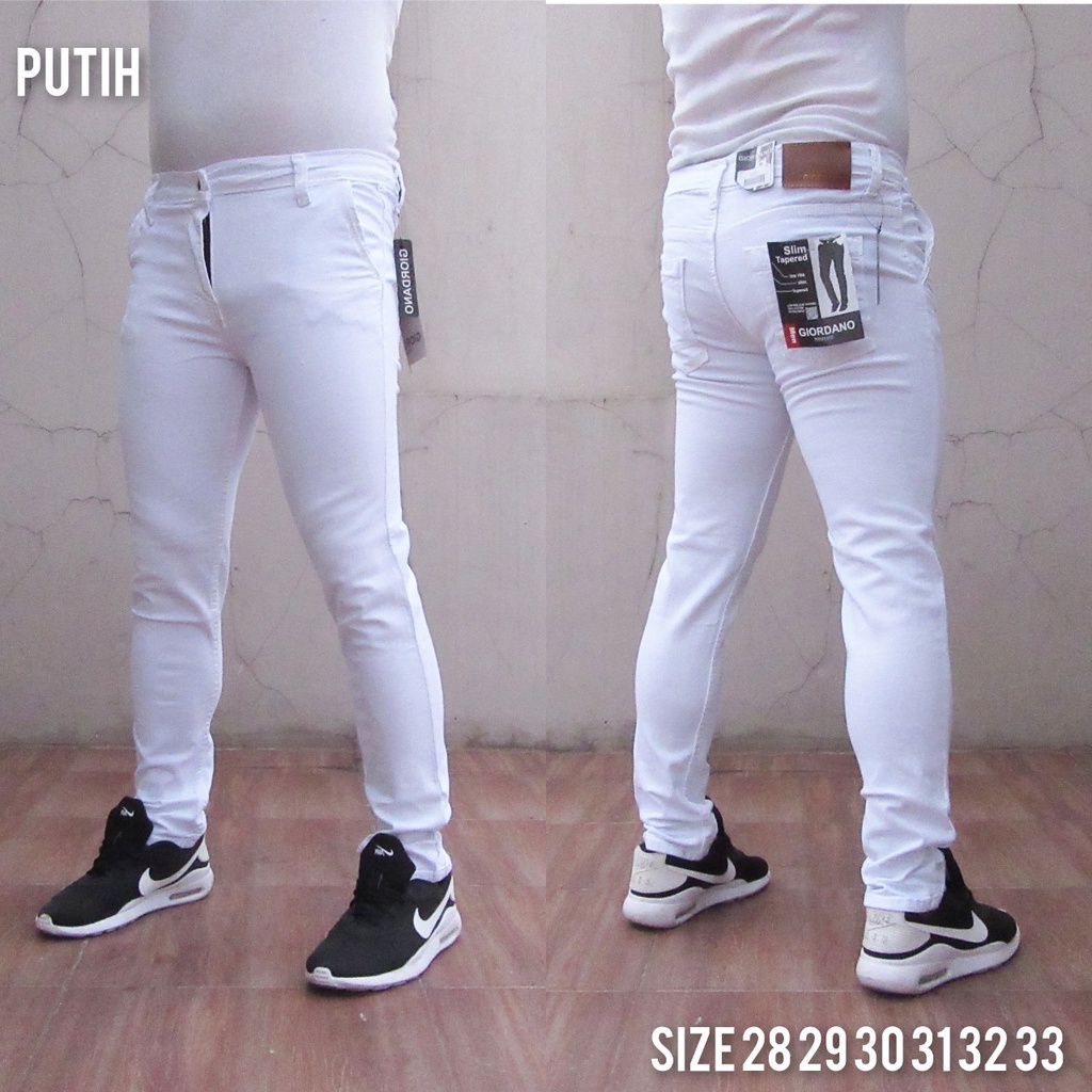 celana jeans denim pria celana panjang jeans pria slim fit celana putih pria celana soft jeans Putih