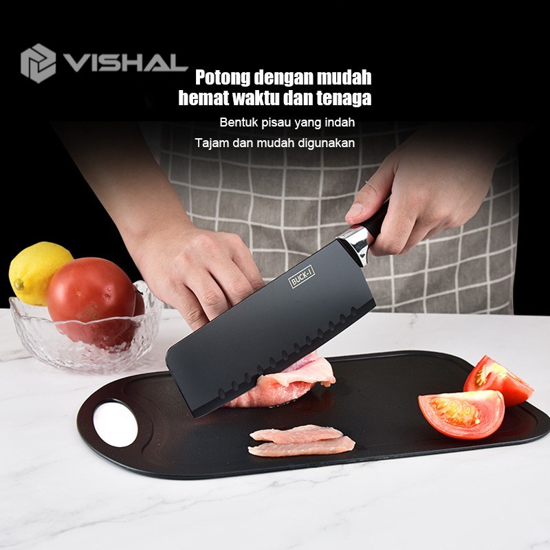 VISHAL Pisau Dapur 1 Set Tajam Hitam Knife Set Pisau Dapur isi 7Pcs Dengan Talenan VS-21