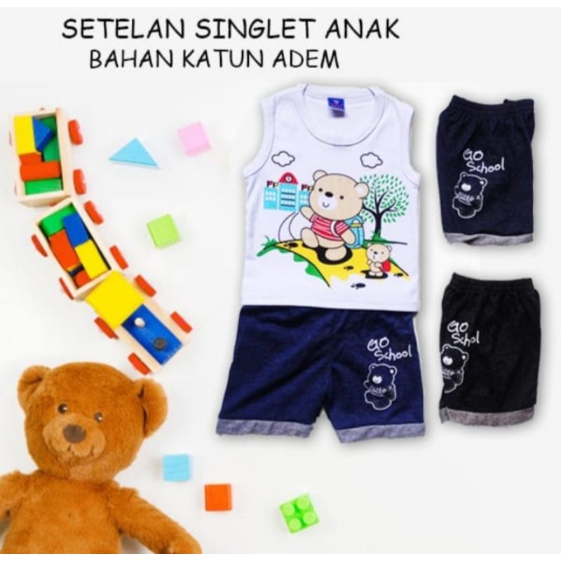 Singlet  Setelan anak Bear go to school