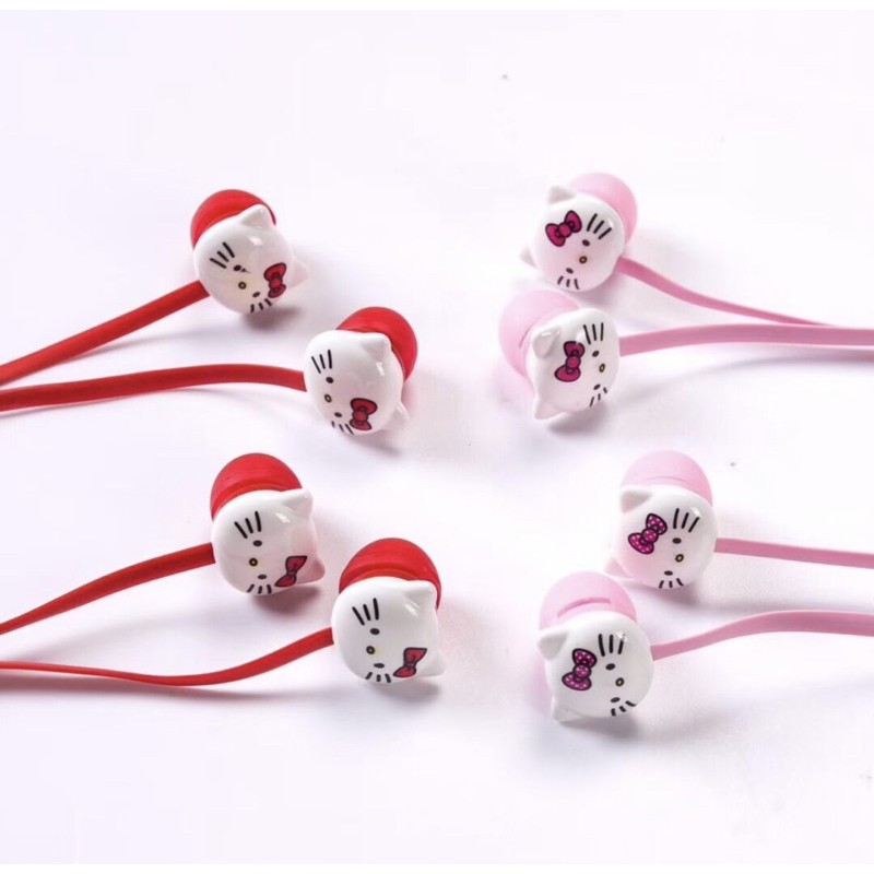 Headset Karakter HK Earphone Headphone Mic Super Bass handfree Pink And Red