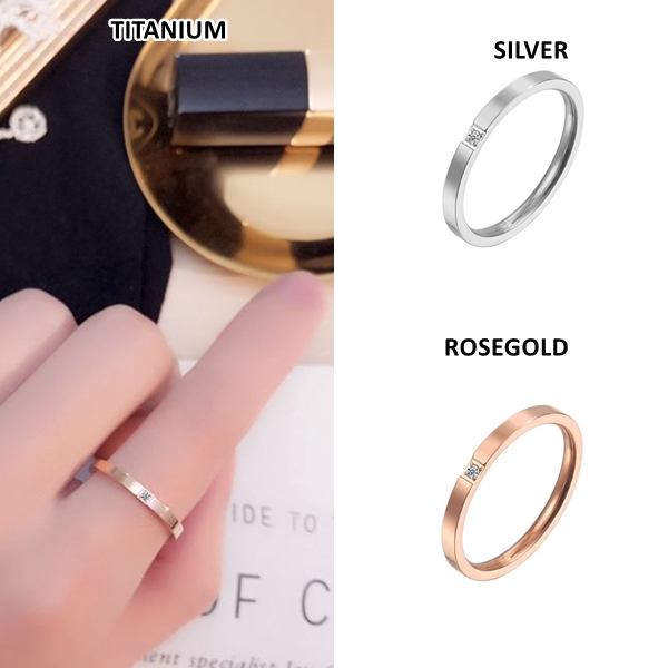 Cincin Casual Berlian Sterling Cincin Titanium Couple Warna Silver dan Rosegold untuk wanita-5
