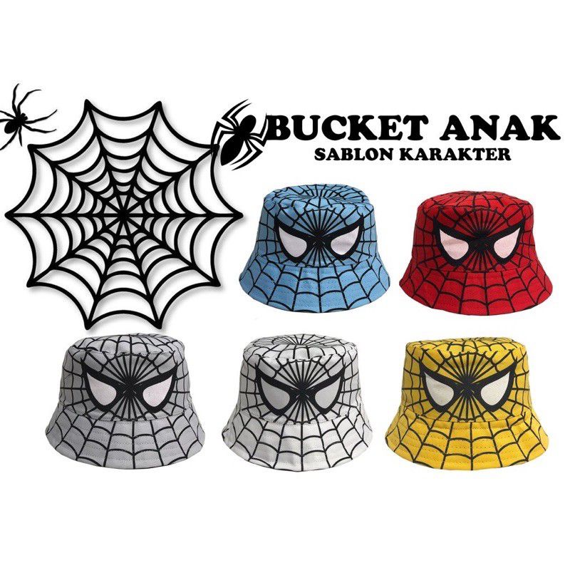 Bucket Anak Sablon Karakter Spiderman / Topi Bucket Anak Motif