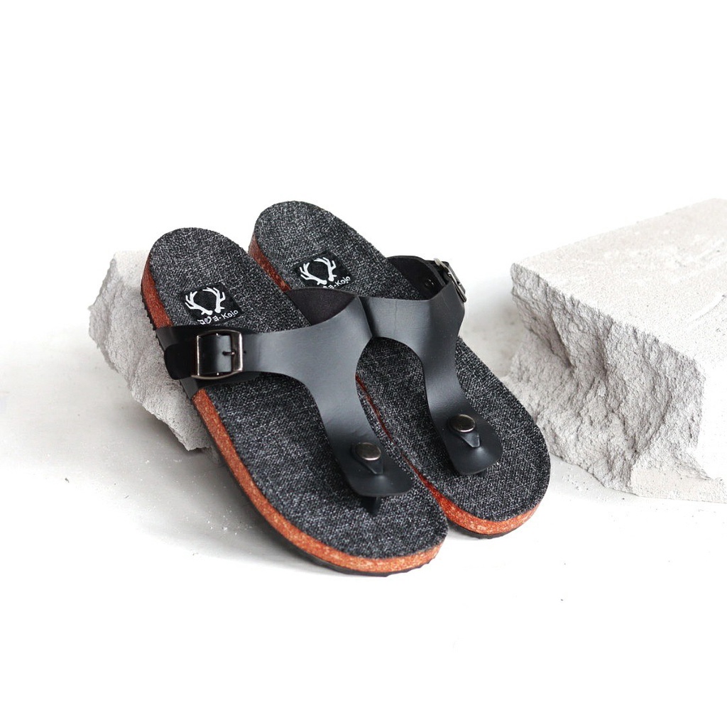 KOJO x KENICHI 1 - Sandal Pria Jepit Cowok Casual Santai Gaya Distro Kulit PU Coklat Hitam Navy Original KOJO KENICHI 01