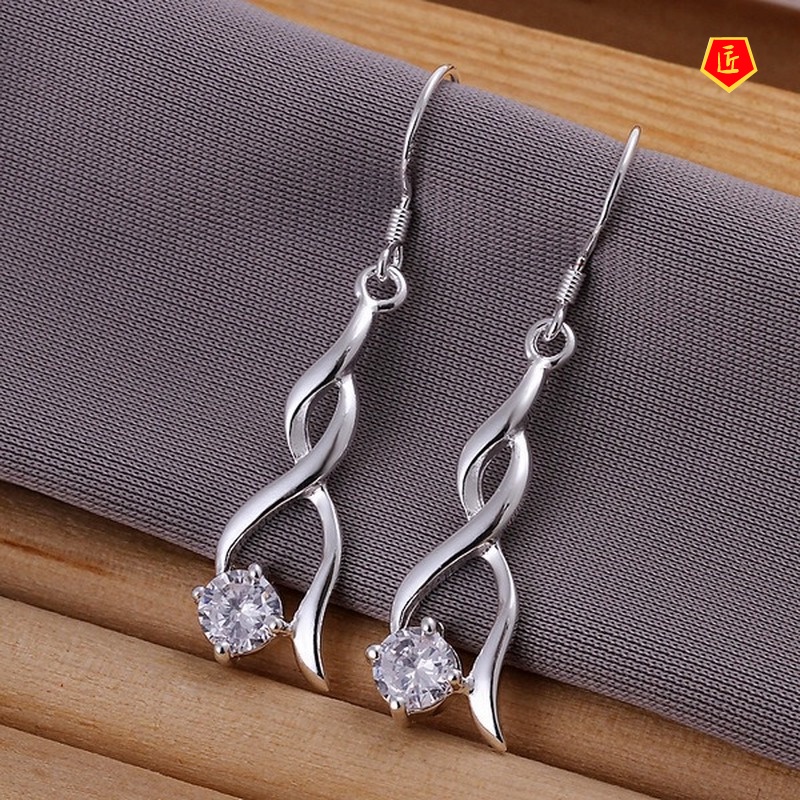 [Ready Stock]Fashion 925 Silver Tassel Twisted Diamond Earrings