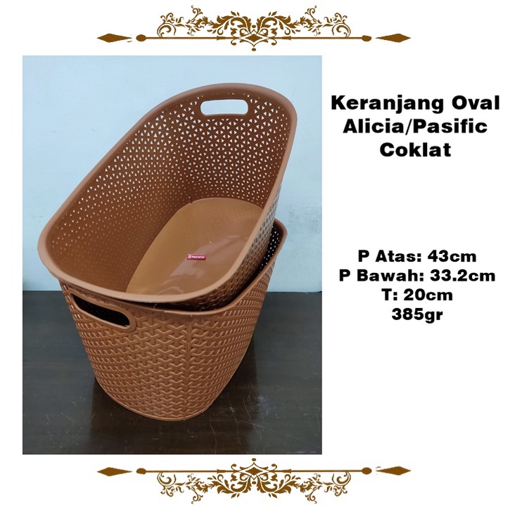 RML829P Keranjang Baju Oval Alicia Pasific Coklat Kecil 43x20cm