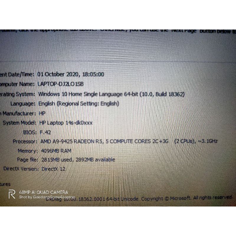 Laptop HP 14s dk0009ax/AMD A9/Radeon 530 2GB/Ram 4GB/HDD 1TB/Garansi RESMI sd 2022