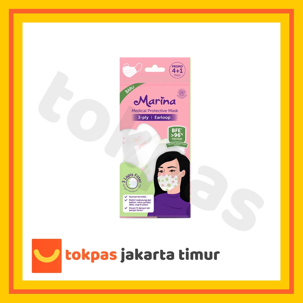 Marina Masker Medis Headloop 3 ply Motif Bunga 5 pcs Disposable
