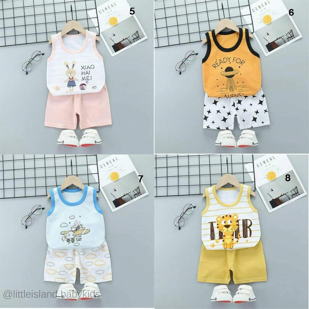 LIN9084 - Setelan pendek anak bayi karakter lucu bahan katun / Kaos anak bayi lucu