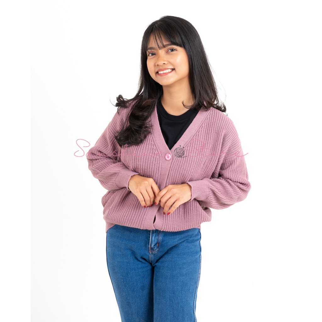 Cardigan Rajut Wanita Premium Tebal ZIA Knit Sweater Semi Crop Cardy Warna Kancing Senada