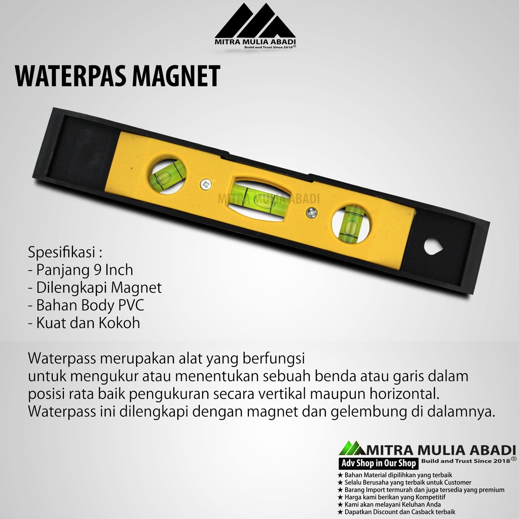 WaterPass / Waterpas Magnet 9&quot; / Alat Ukur Kedataran