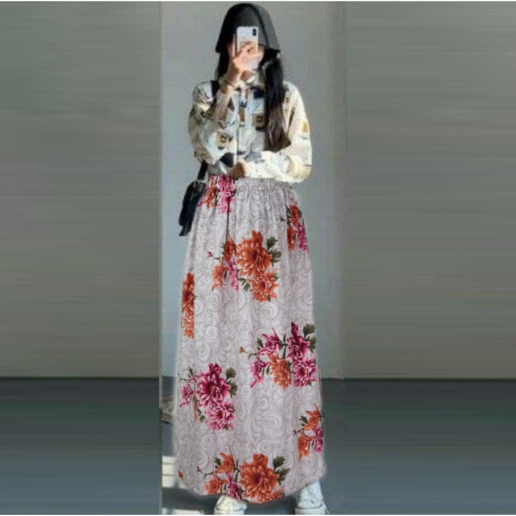 IZANY Rok Panjang Maxi Skirt-CHRISANT ON GREY