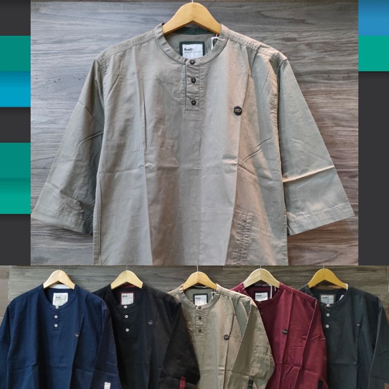 Kemeja Pria Kasual Original. Kemeja Pria Kerah Mandarin Krah Sanghai. Kurta Pakistan Premium Lengan 