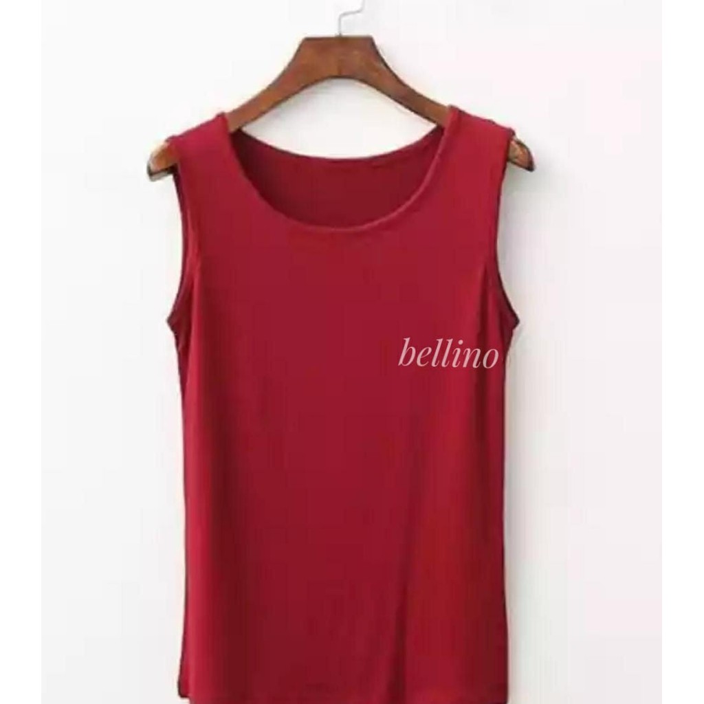 Bellino - Singlet Viorano Tali Lebar Wanita Jumbo XXL Tanktop Big Size Tangtop Adem Warna Polos-maroon
