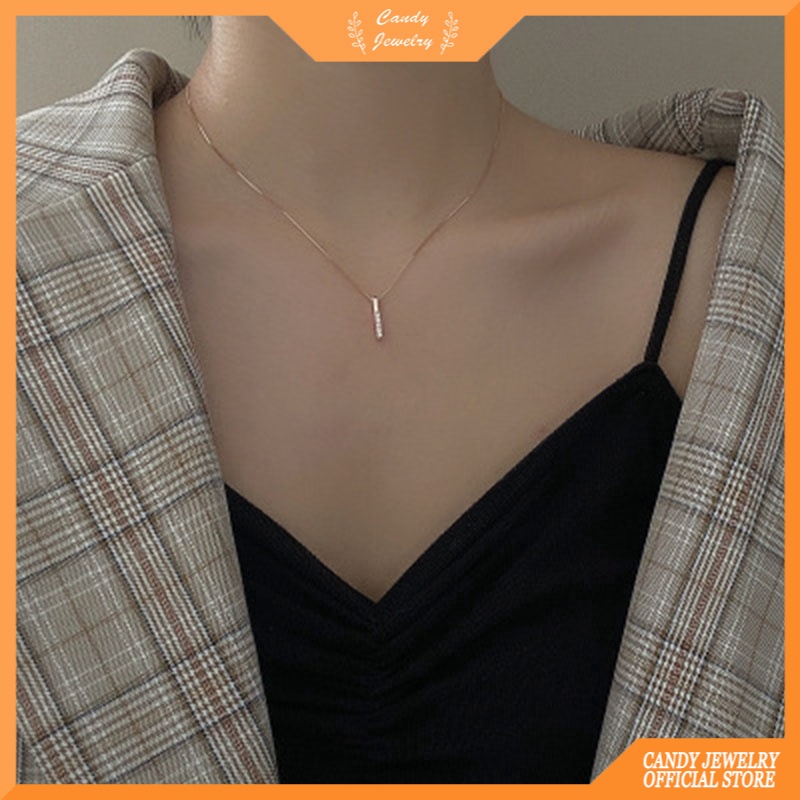 Kalung Rantai Liontin Berlian Imitasi Warna Rose Gold Untuk Wanita